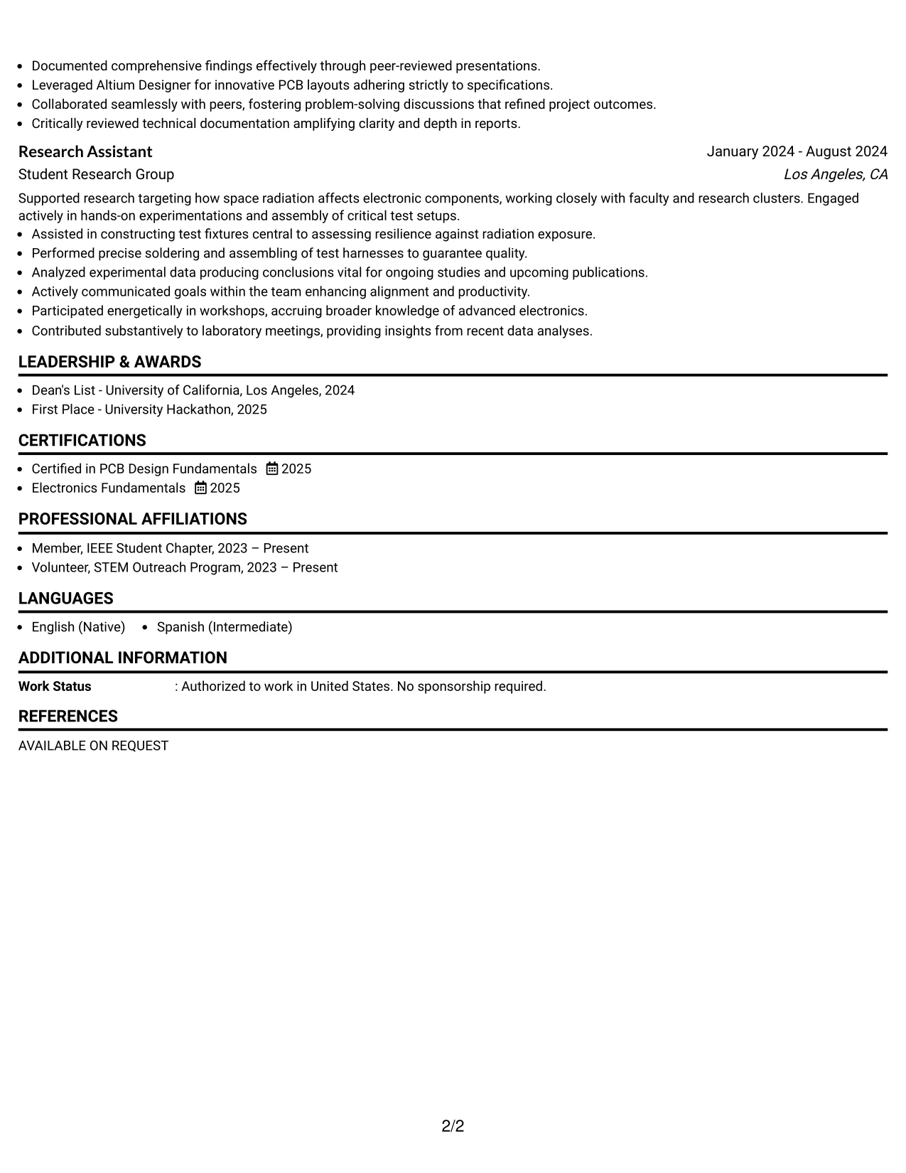 Resume Example Page 2