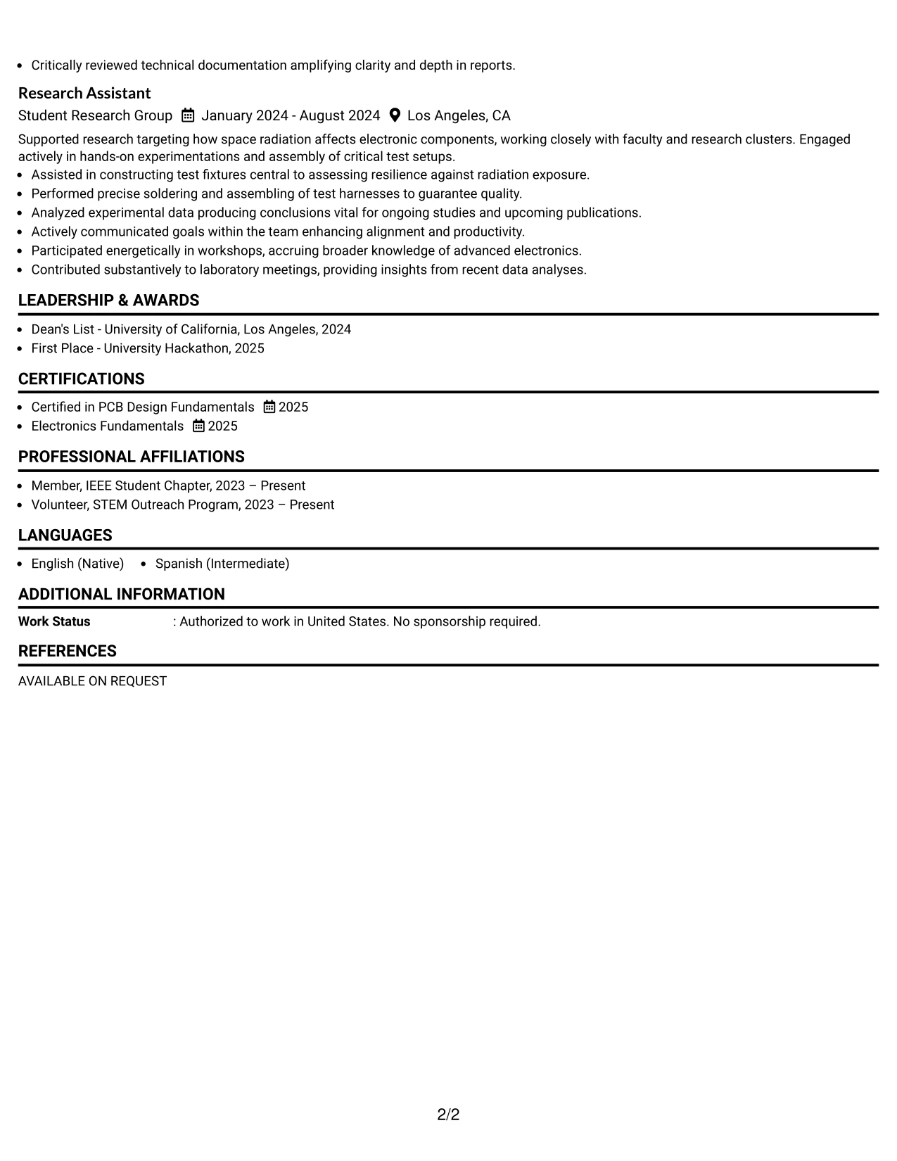 Resume Example Page 2