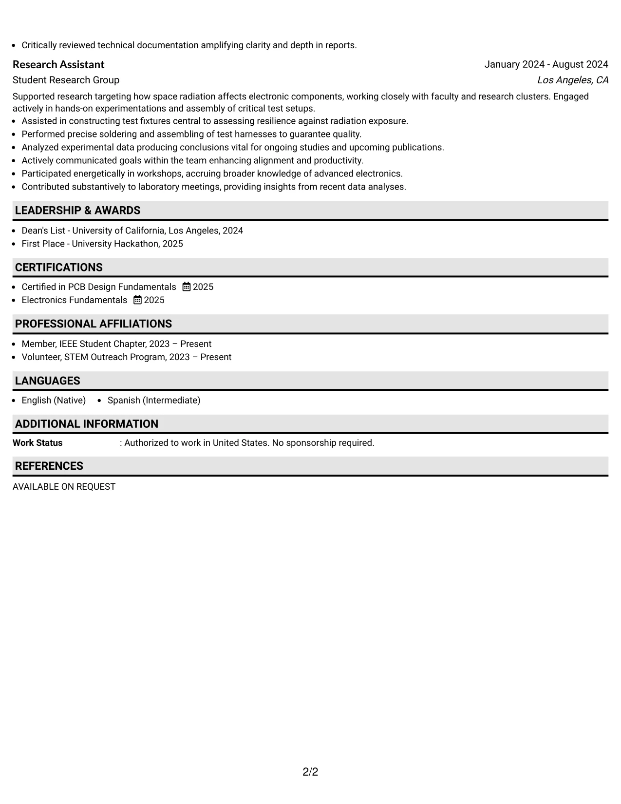 Resume Example Page 2