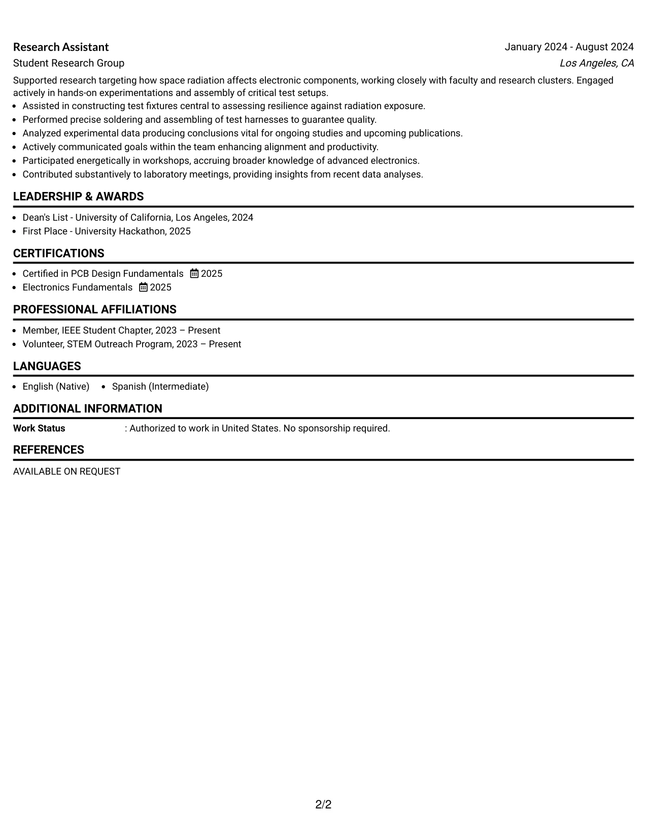 Resume Example Page 2
