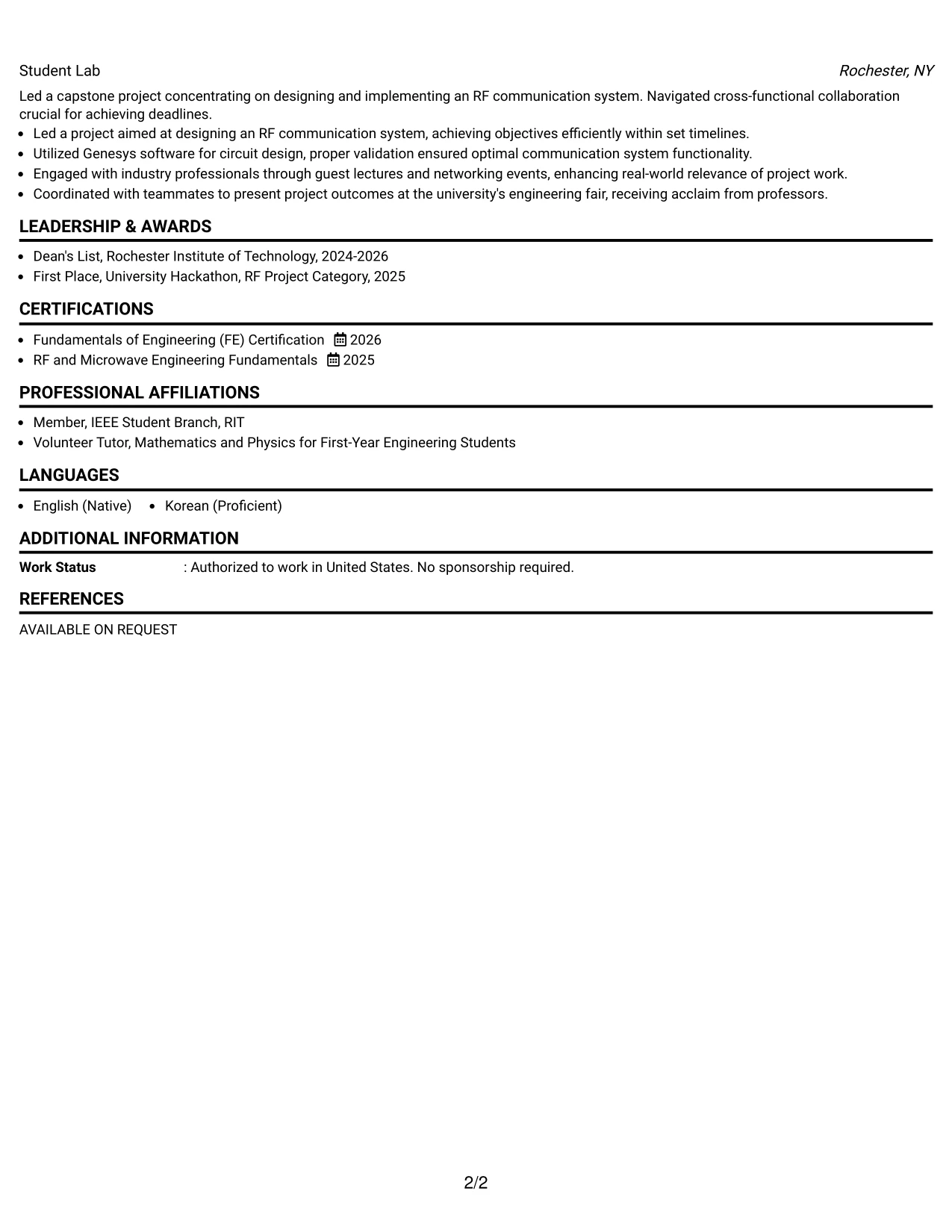 Resume Example Page 2