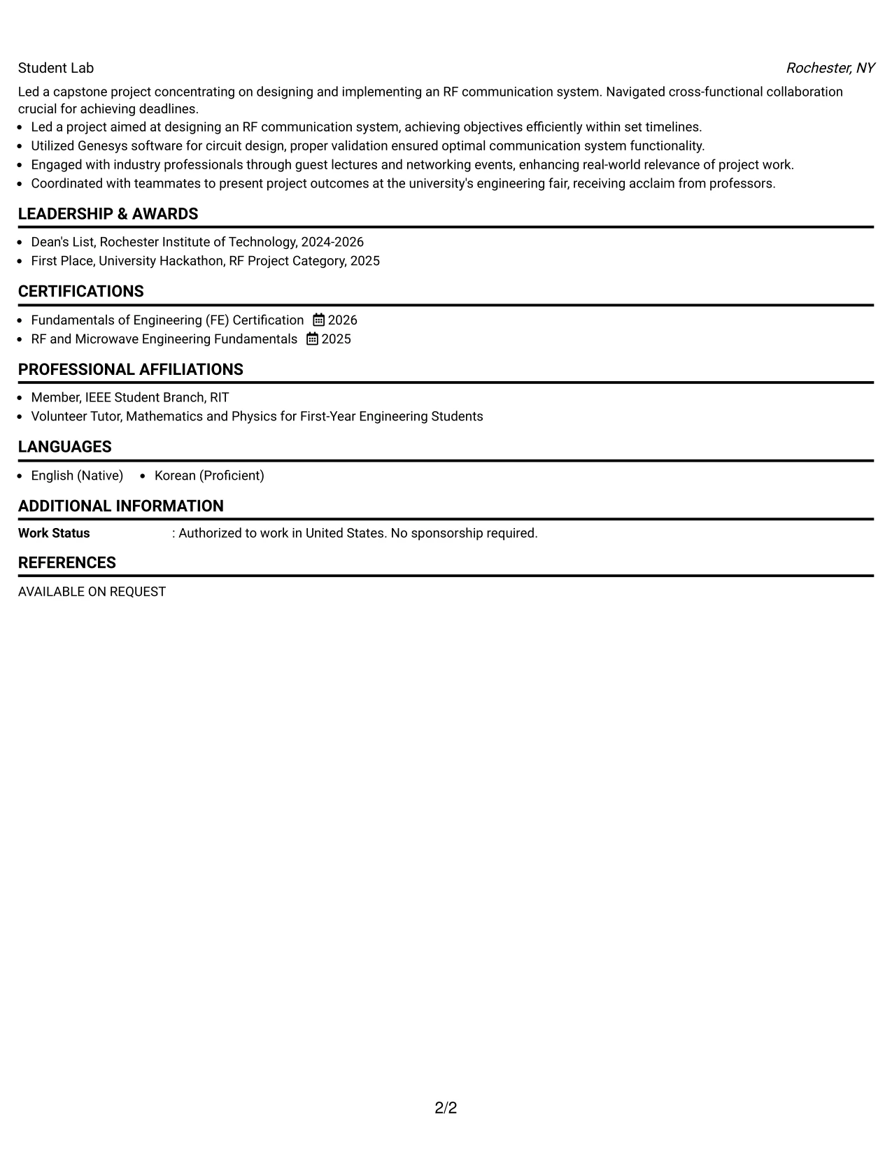 Resume Example Page 2