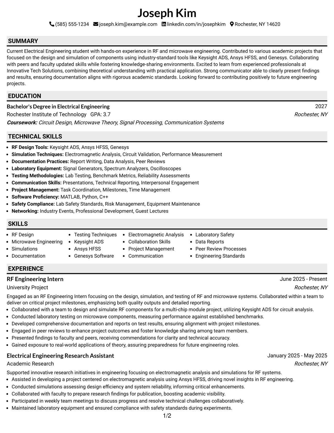 Resume Example Page 1