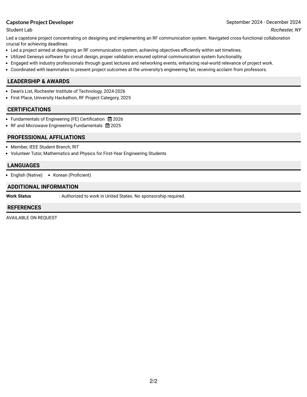 Resume Example Page 2