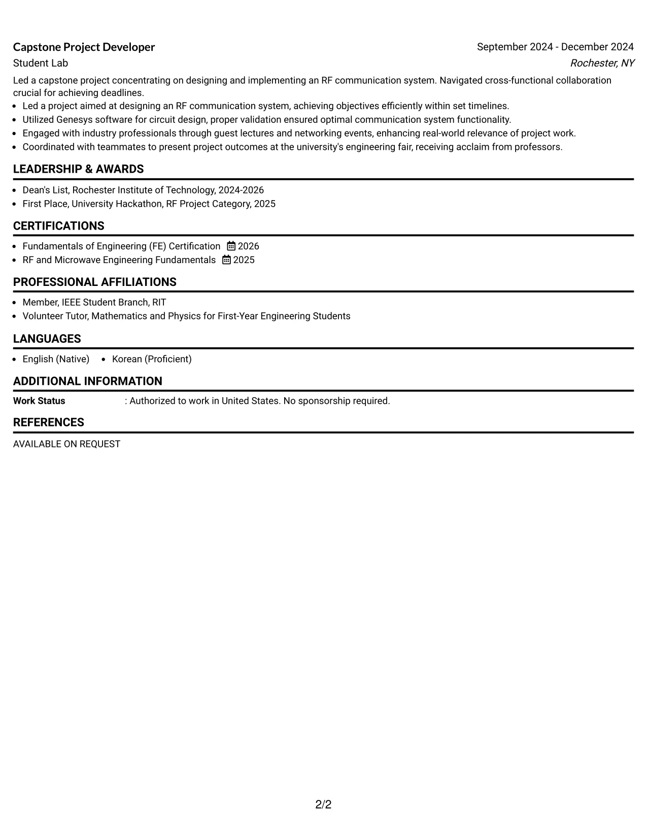 Resume Example Page 2