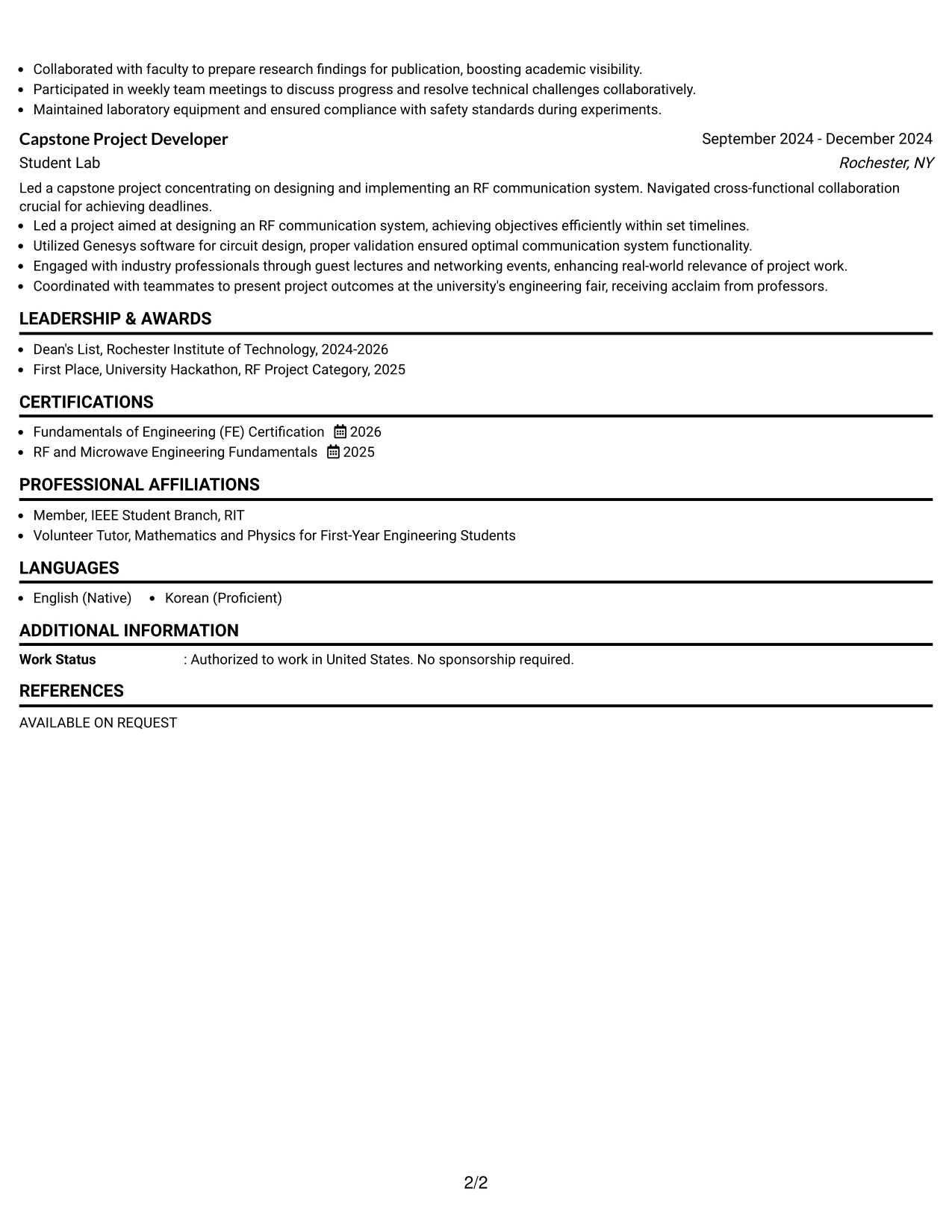 Resume Example Page 2