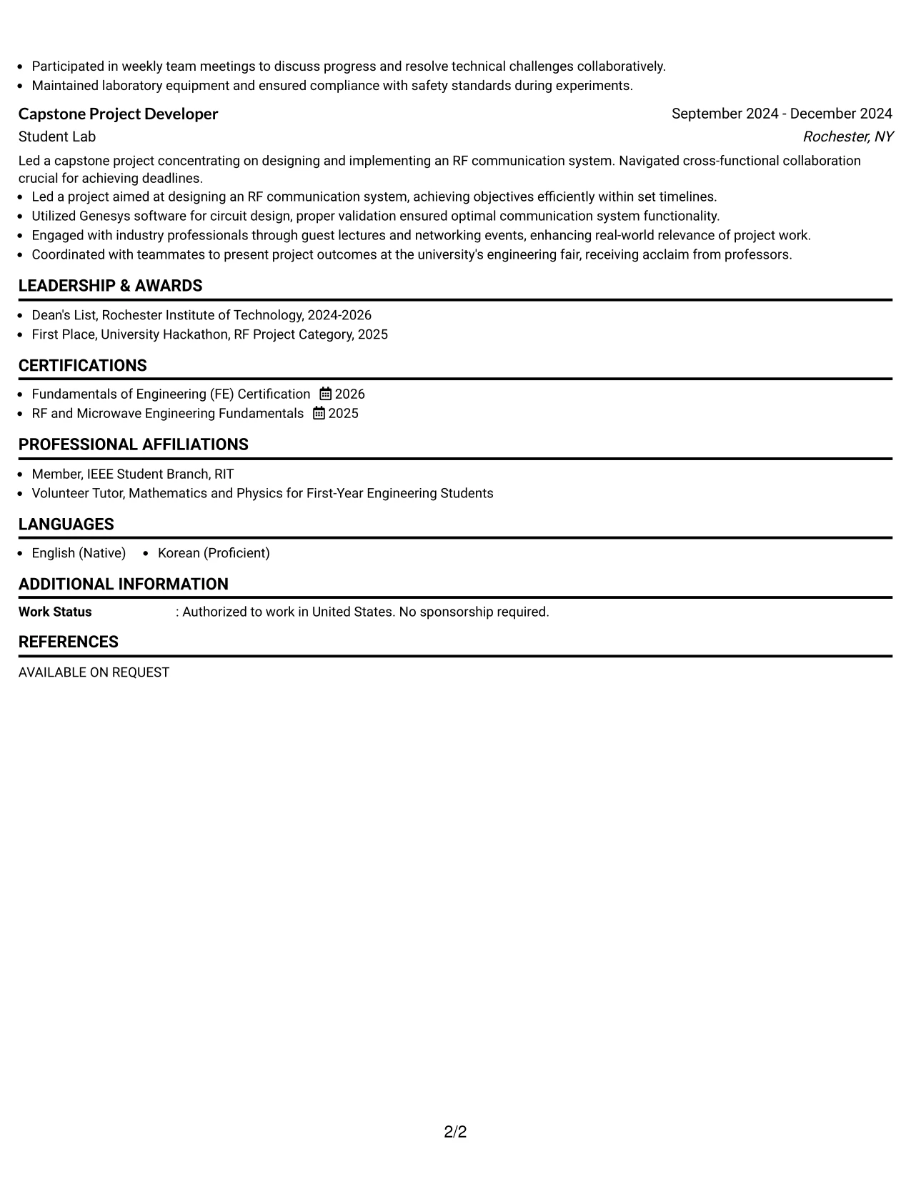 Resume Example Page 2
