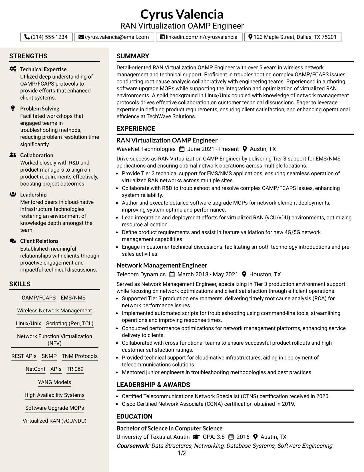Resume Example Page 1