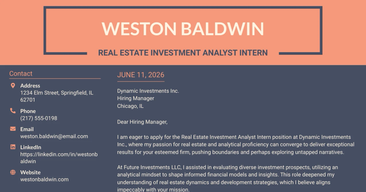 30+ Real Estate Investment Analyst Intern Cover Letter Templates with ...