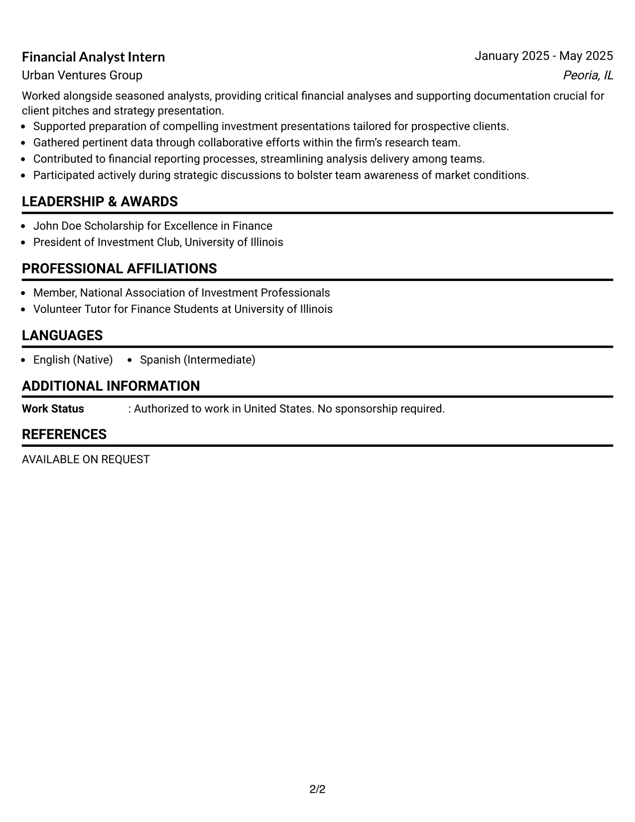 Resume Example Page 2