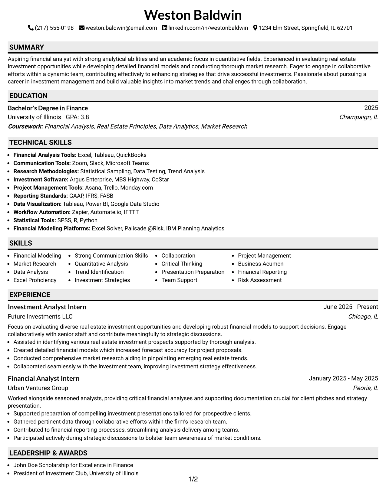 Resume Example Page 1