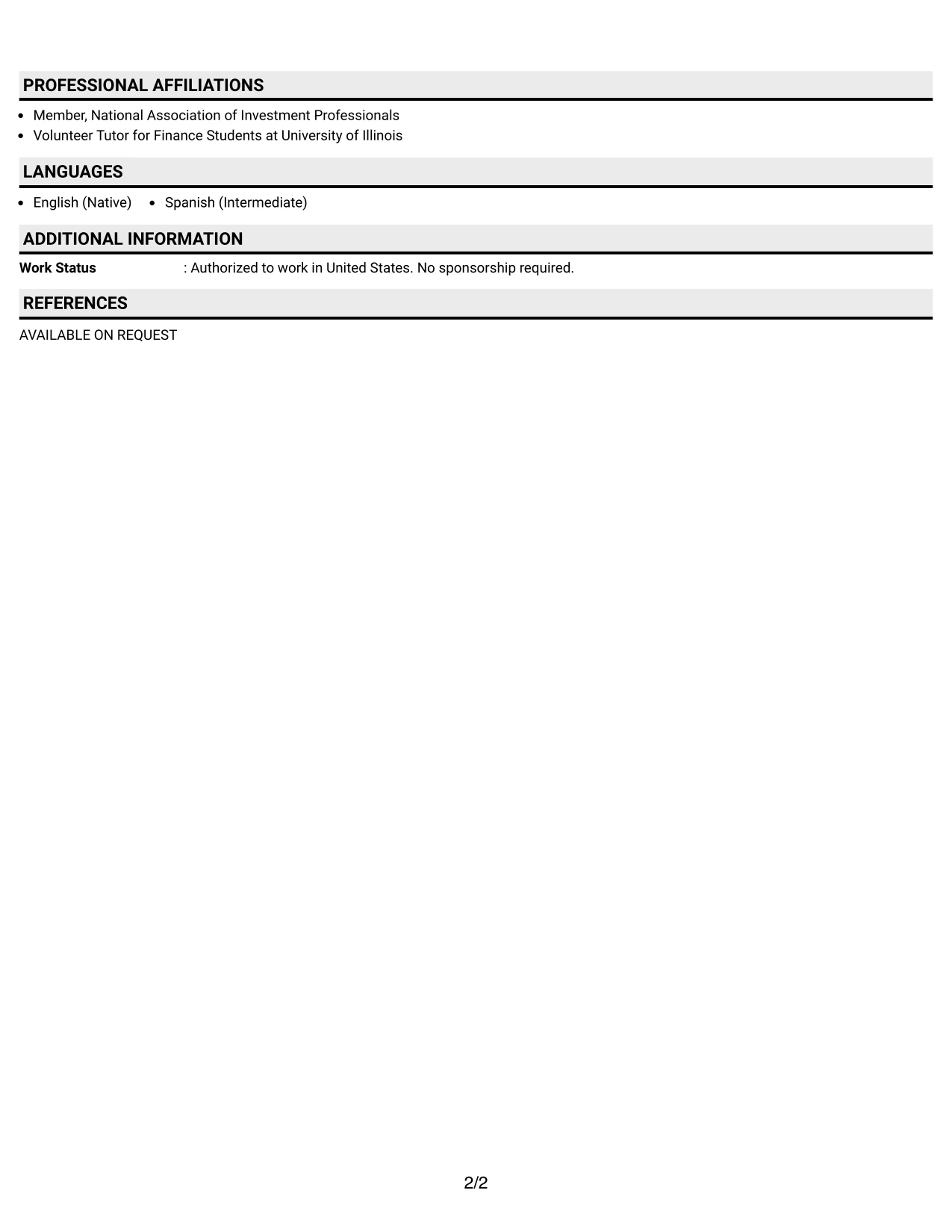 Resume Example Page 2