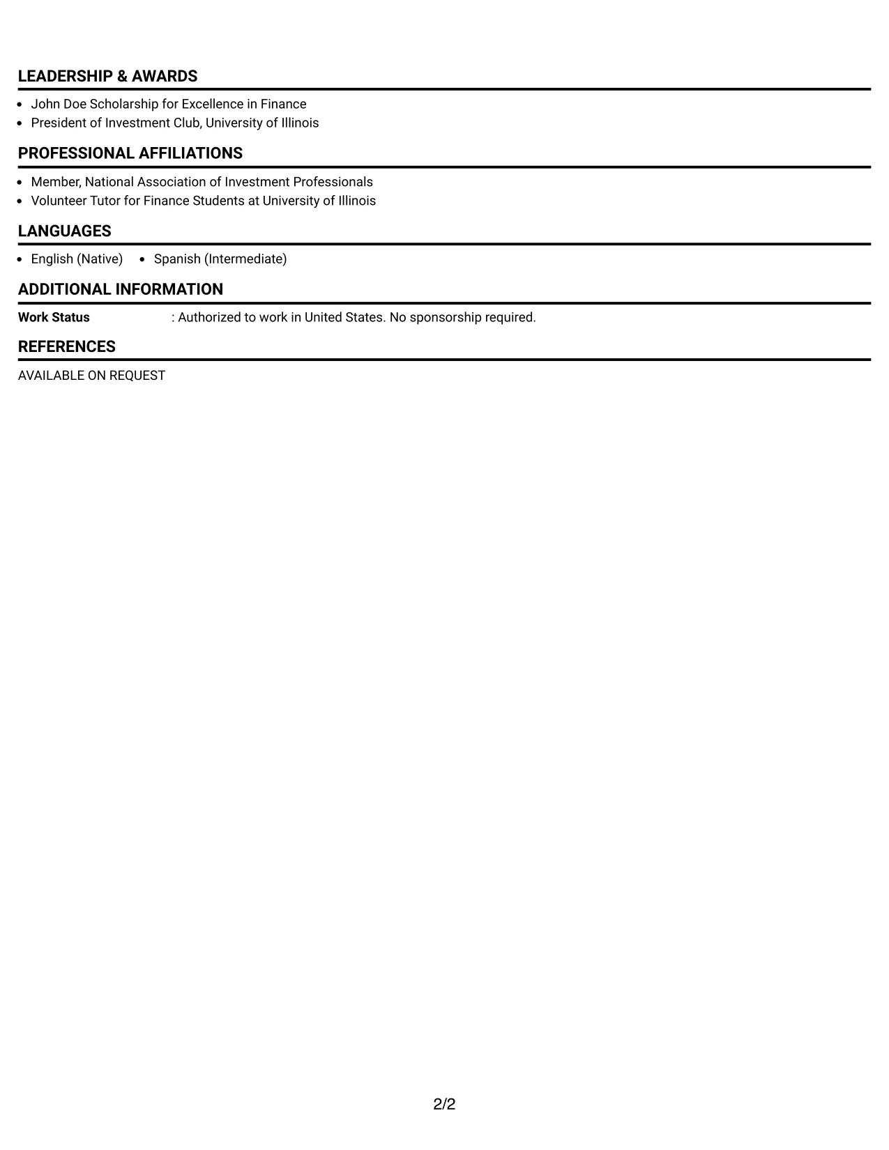 Resume Example Page 2