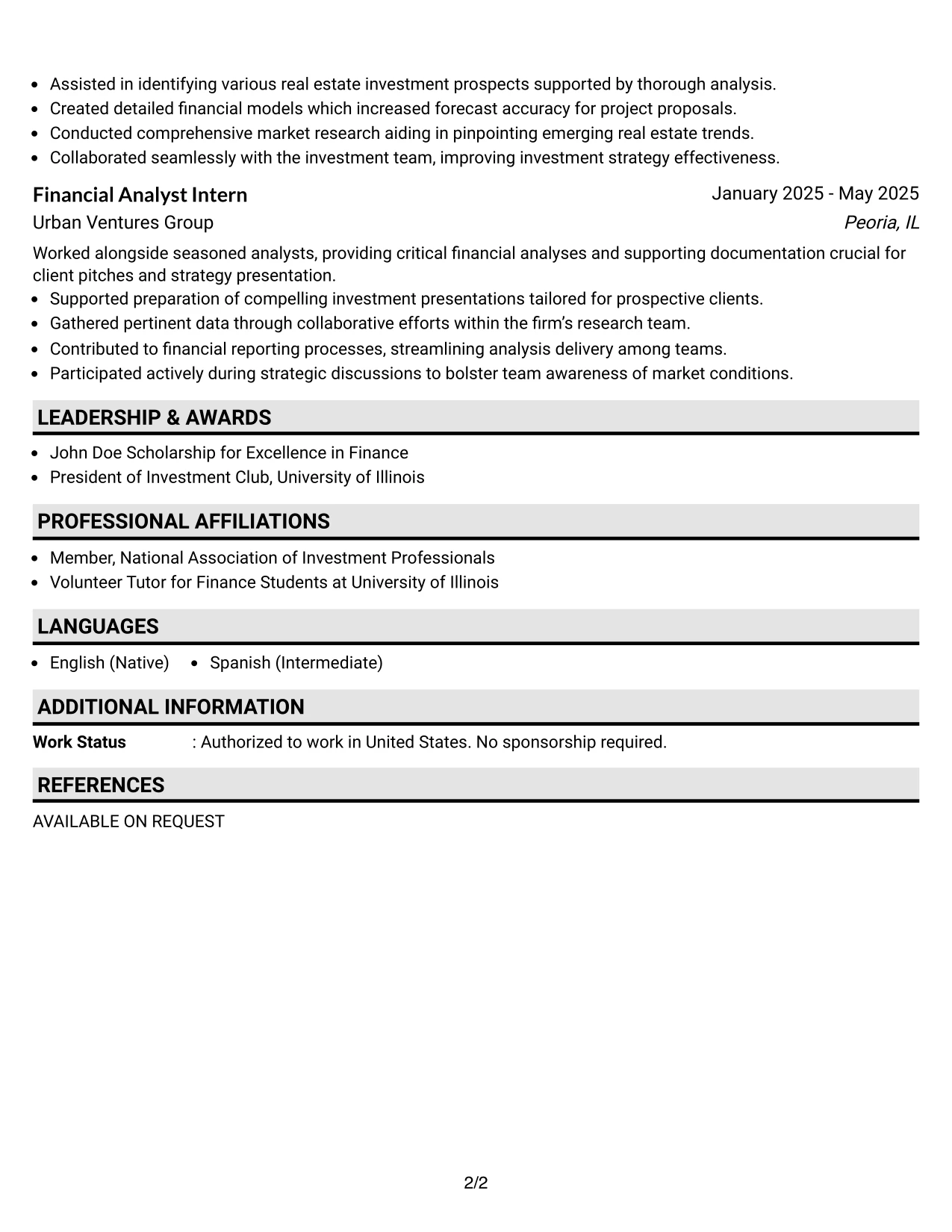 Resume Example Page 2
