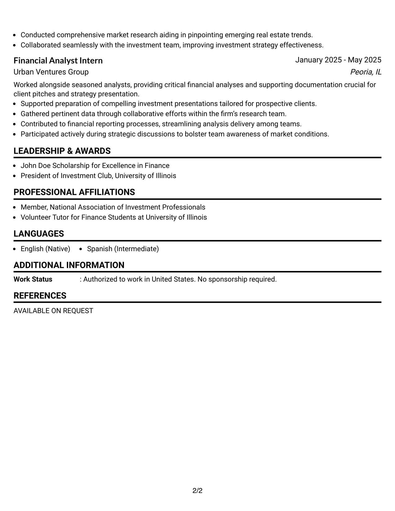 Resume Example Page 2