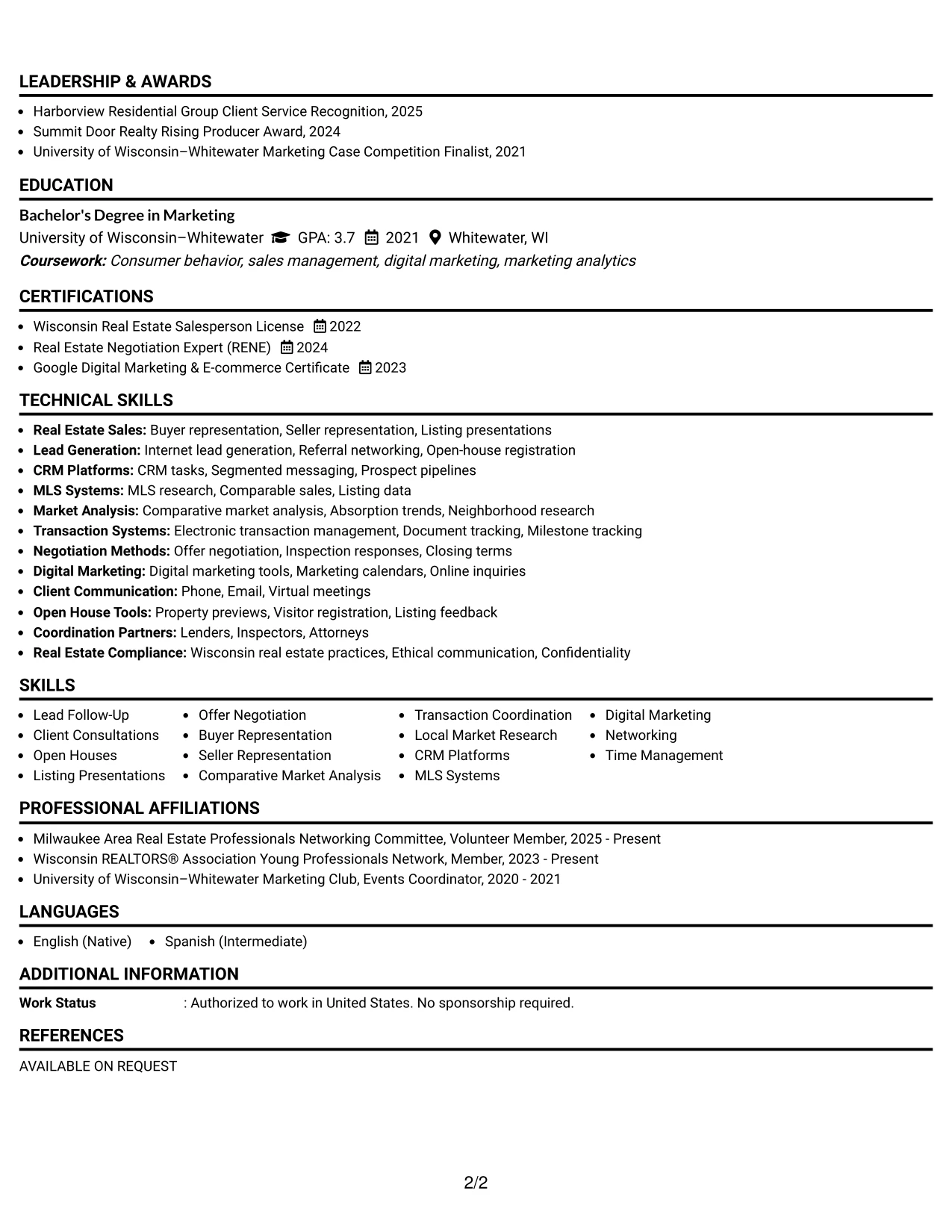 Resume Example Page 2