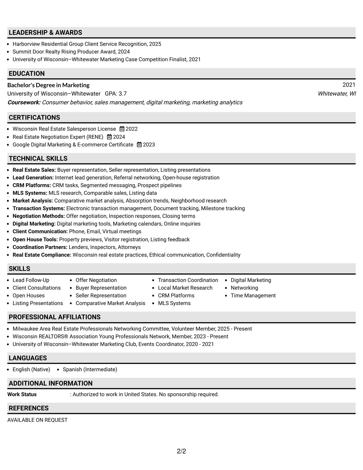 Resume Example Page 2