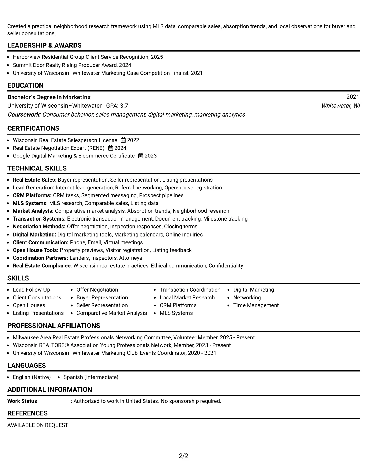 Resume Example Page 2