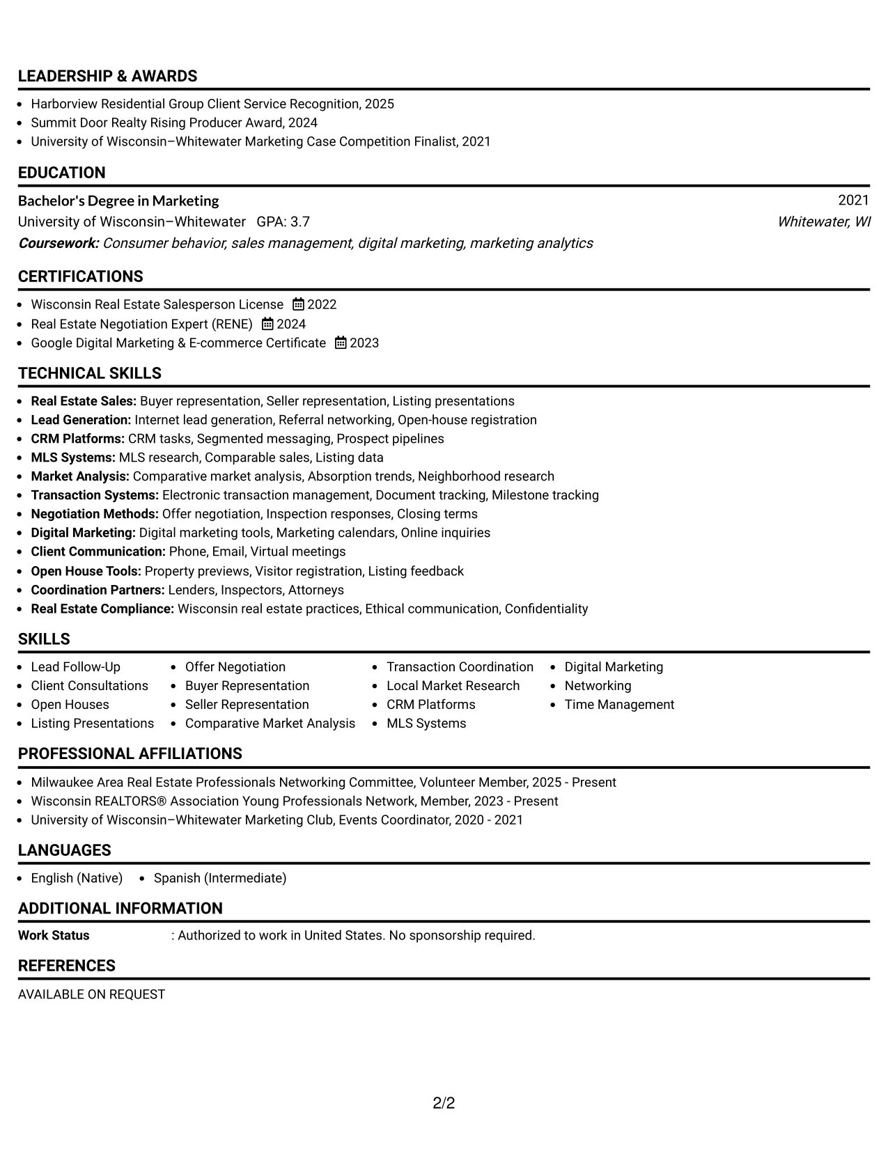 Resume Example Page 2