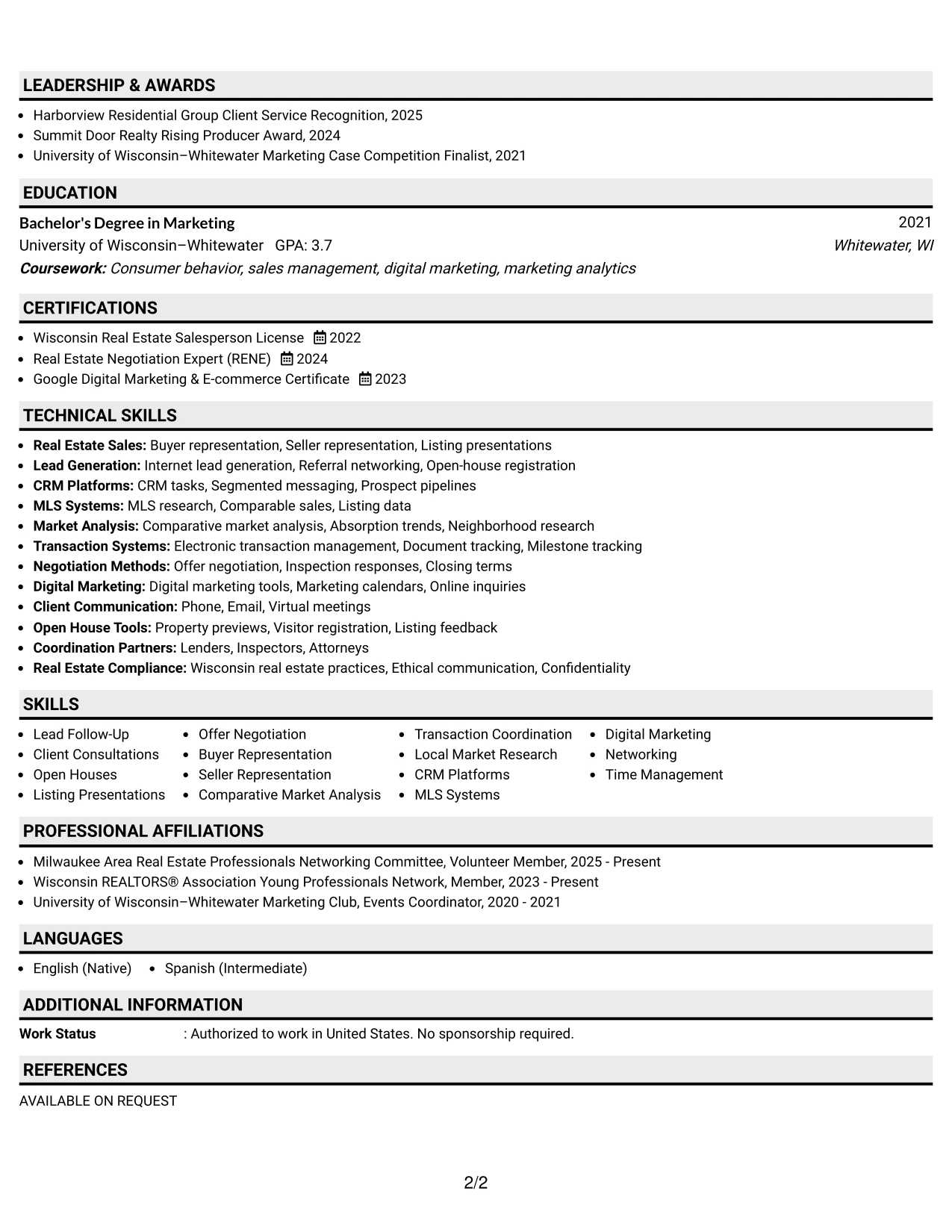 Resume Example Page 2