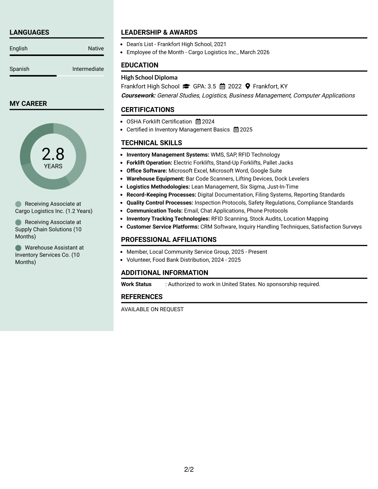 Resume Example Page 2