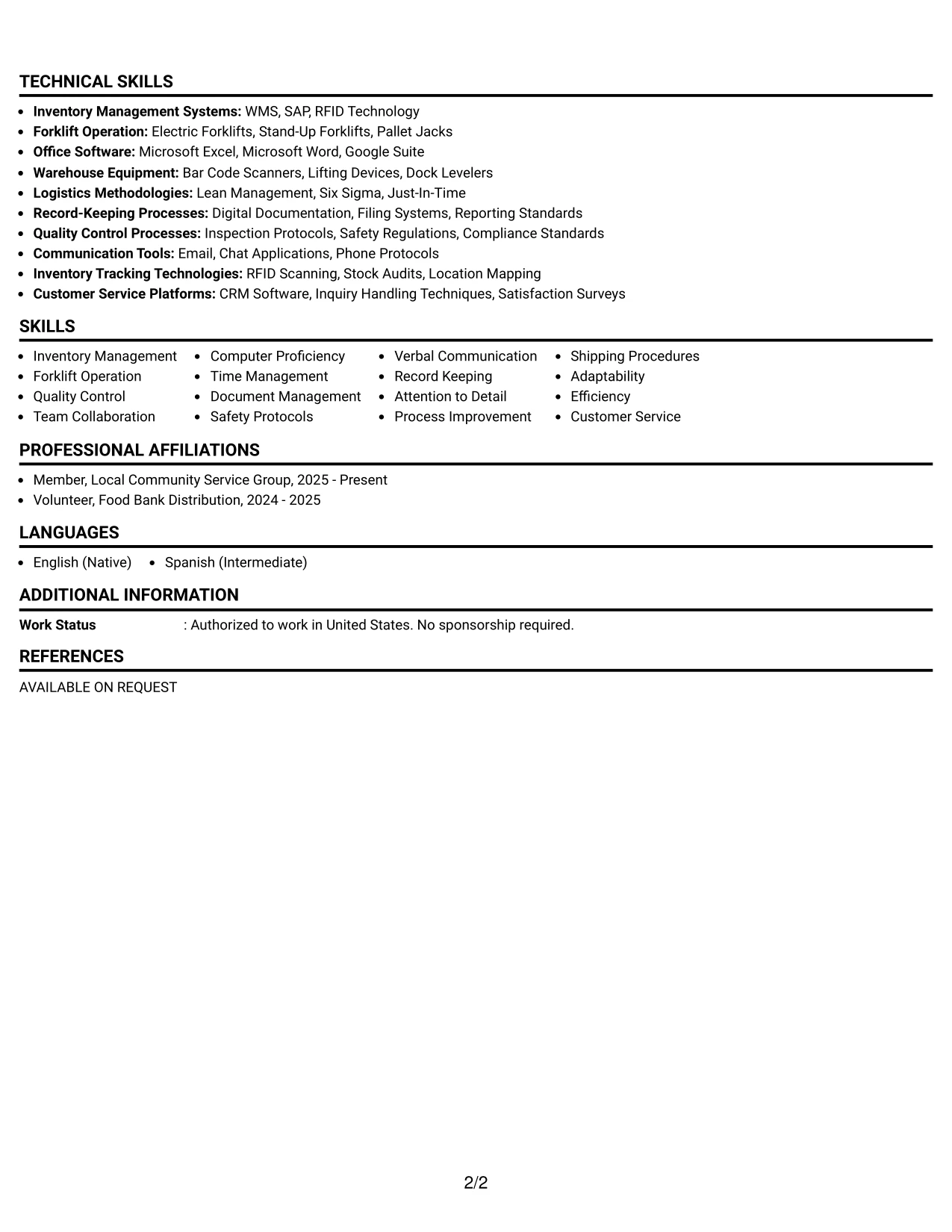 Resume Example Page 2