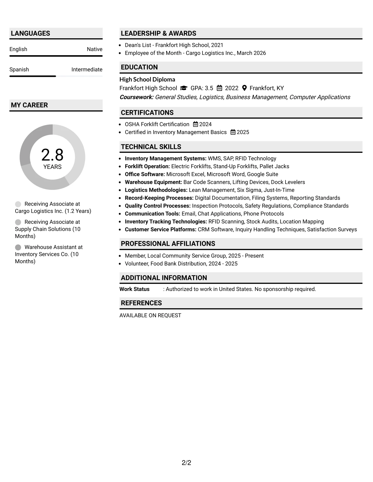 Resume Example Page 2