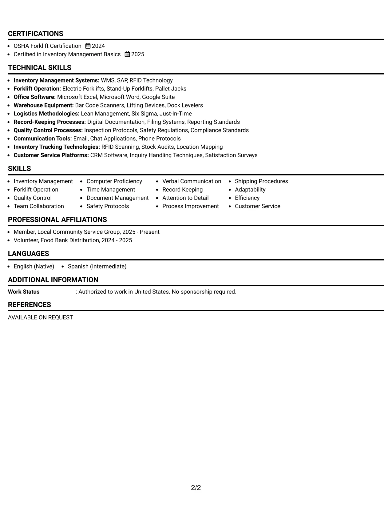 Resume Example Page 2