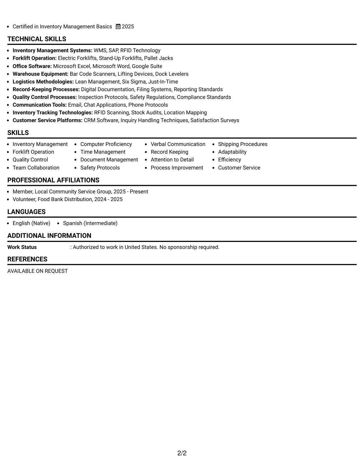 Resume Example Page 2