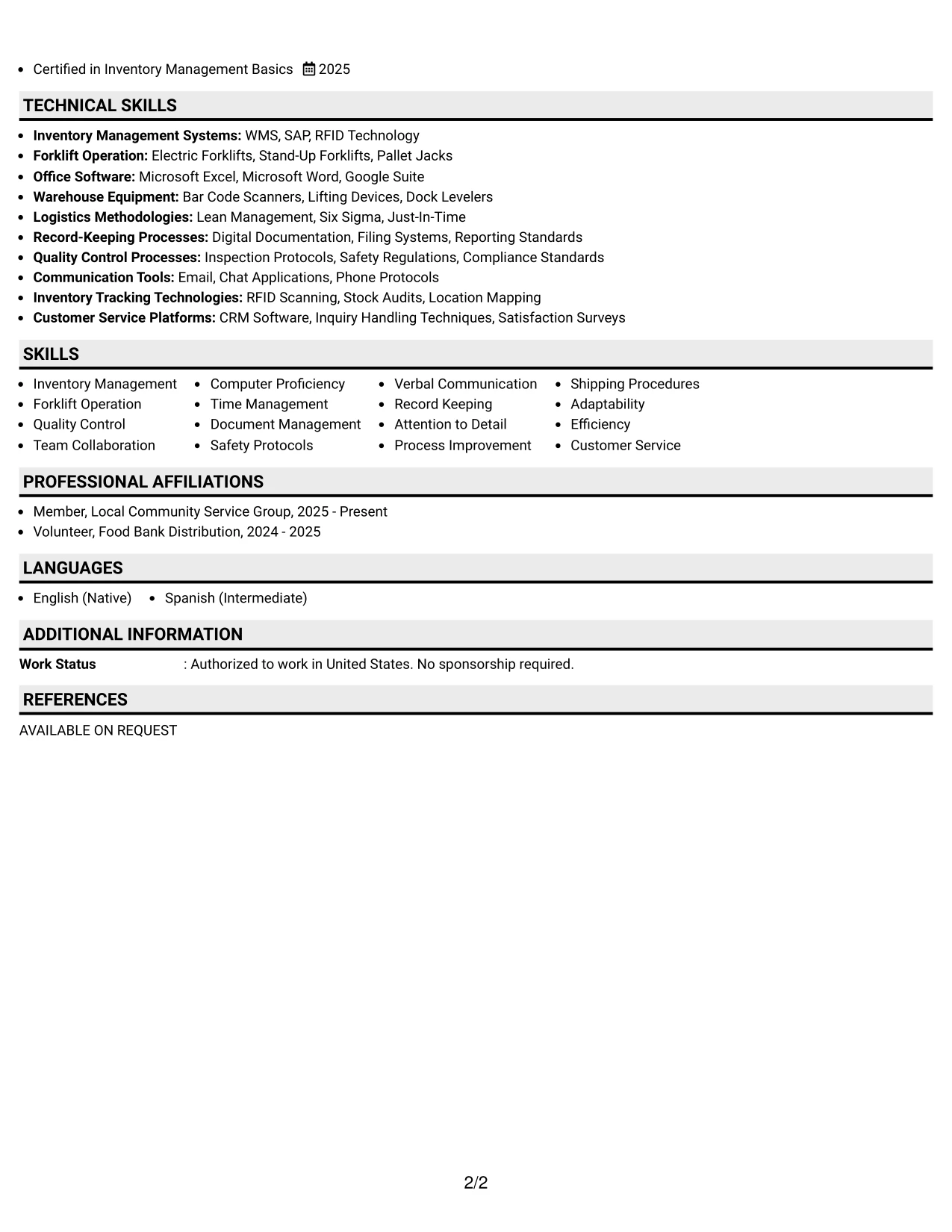 Resume Example Page 2