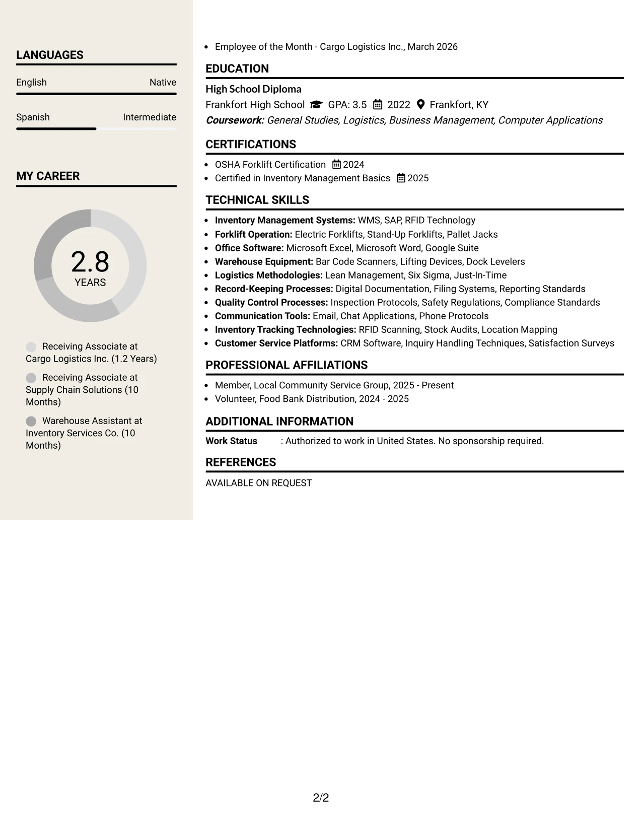 Resume Example Page 2