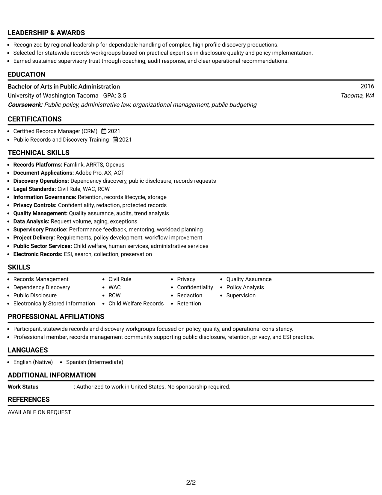 Resume Example Page 2