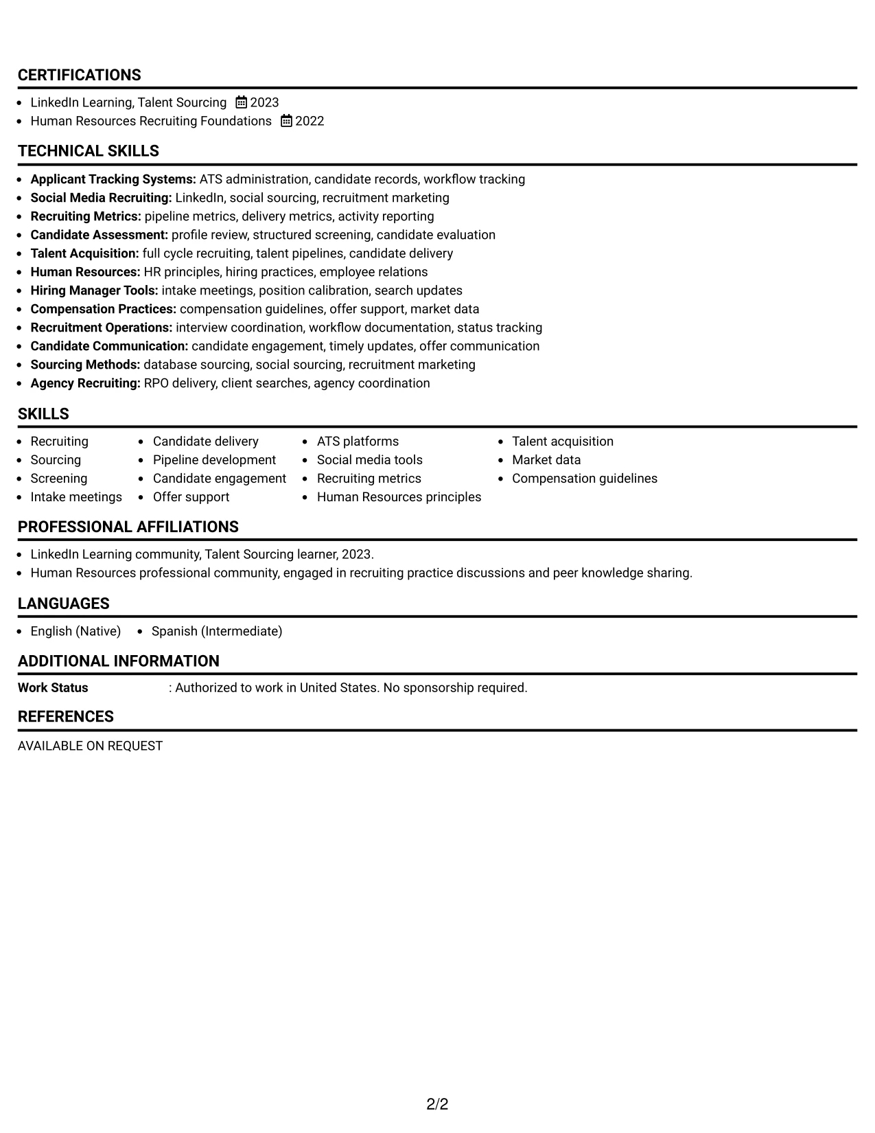 Resume Example Page 2