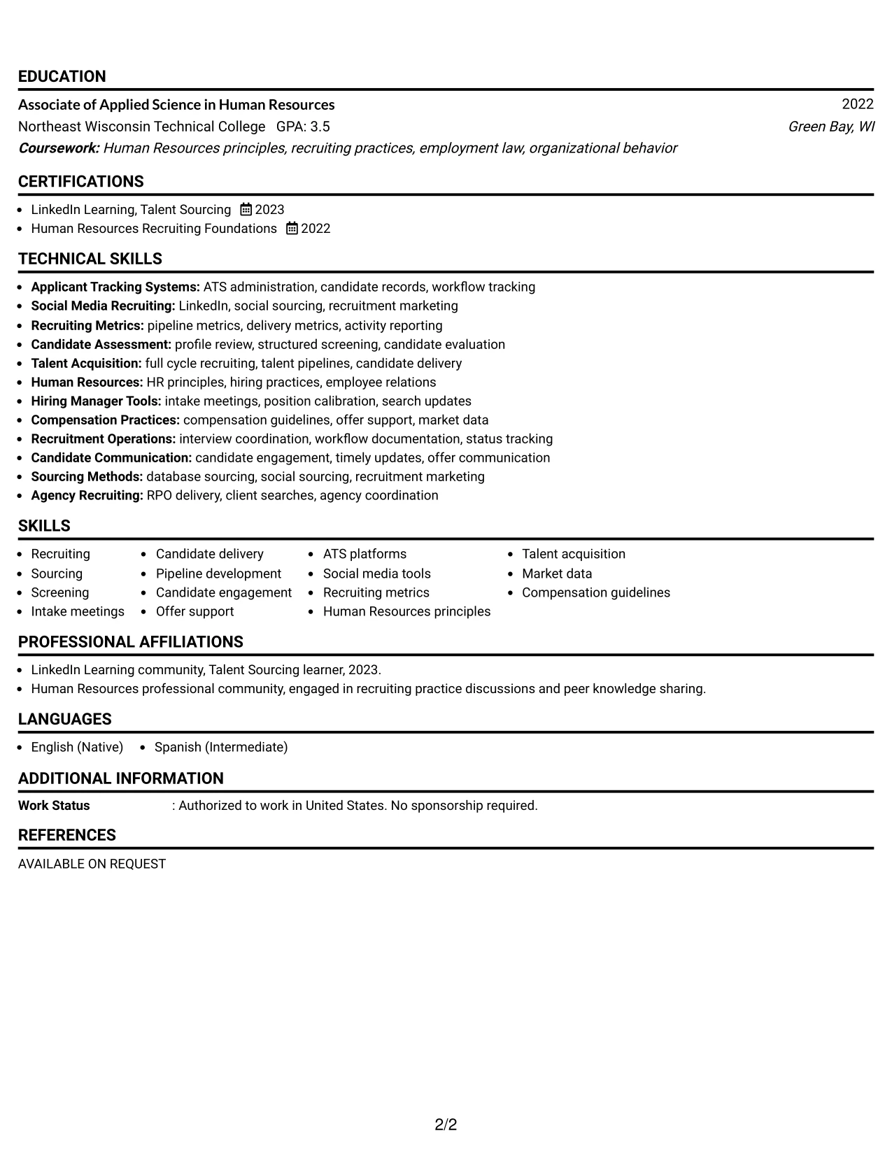 Resume Example Page 2