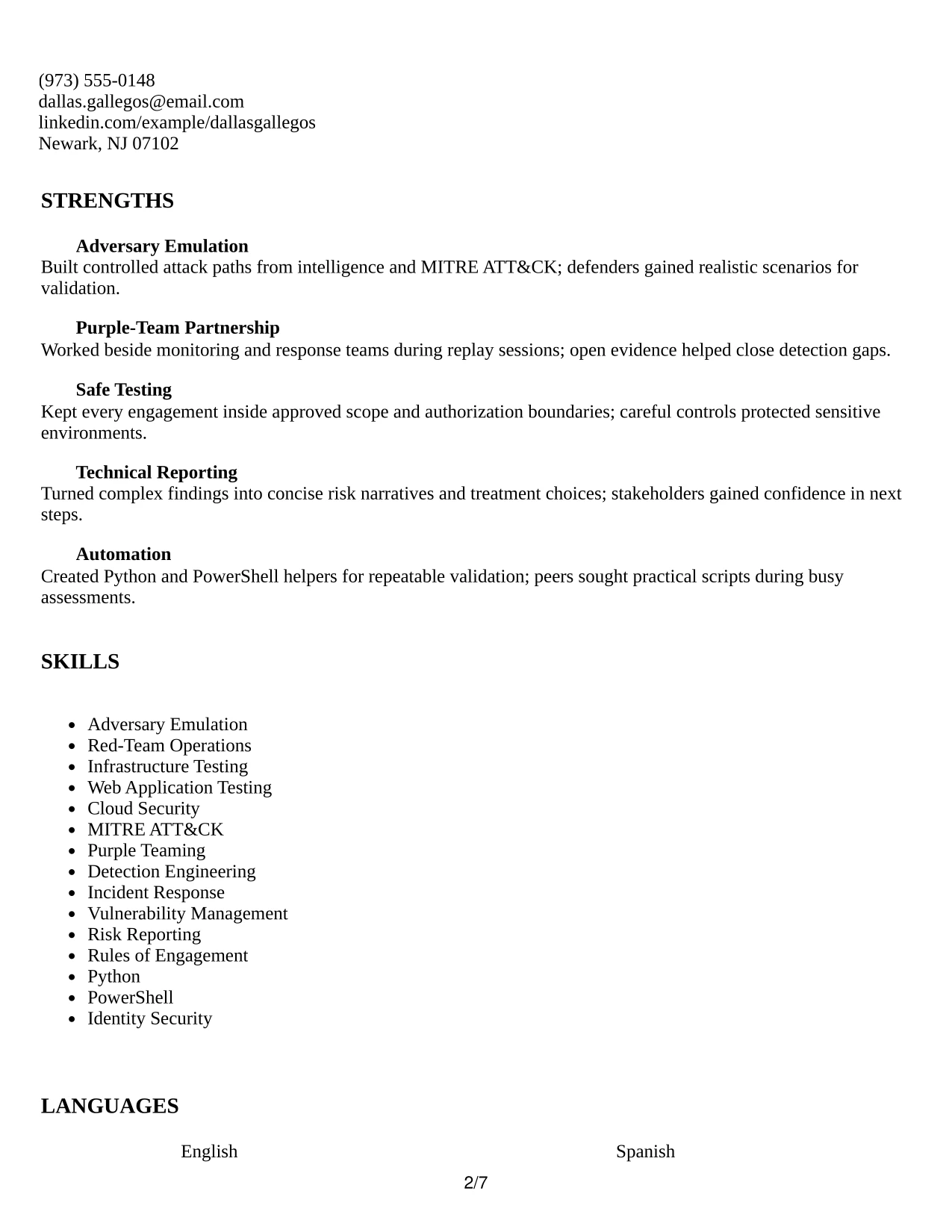 Resume Example Page 2