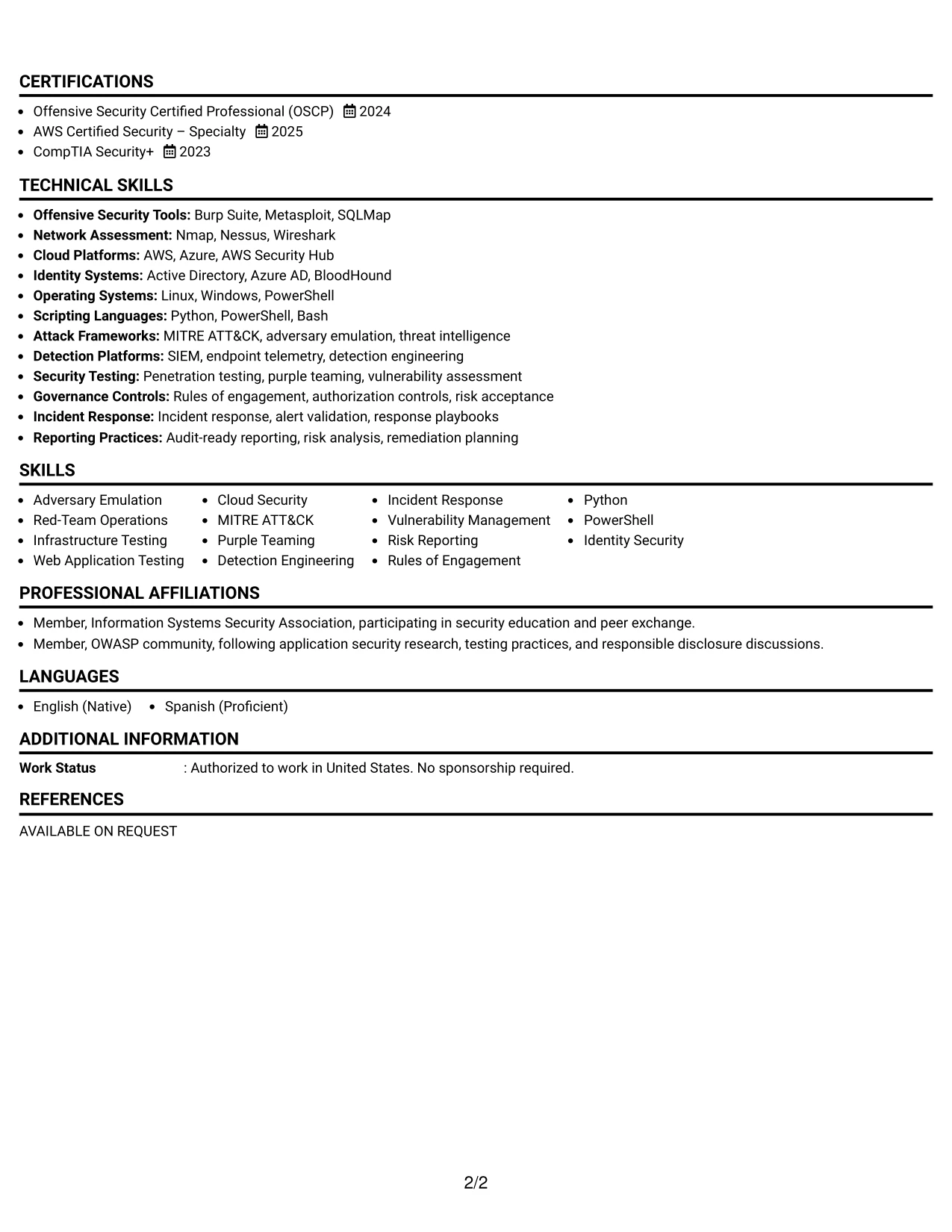 Resume Example Page 2