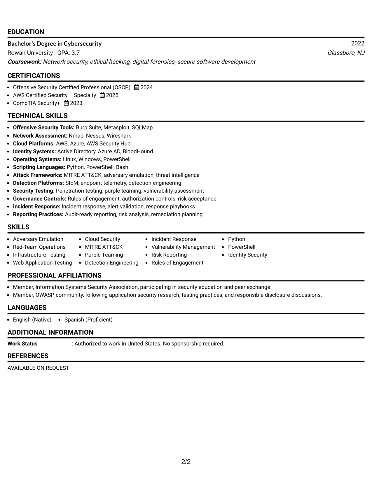 Resume Example Page 2