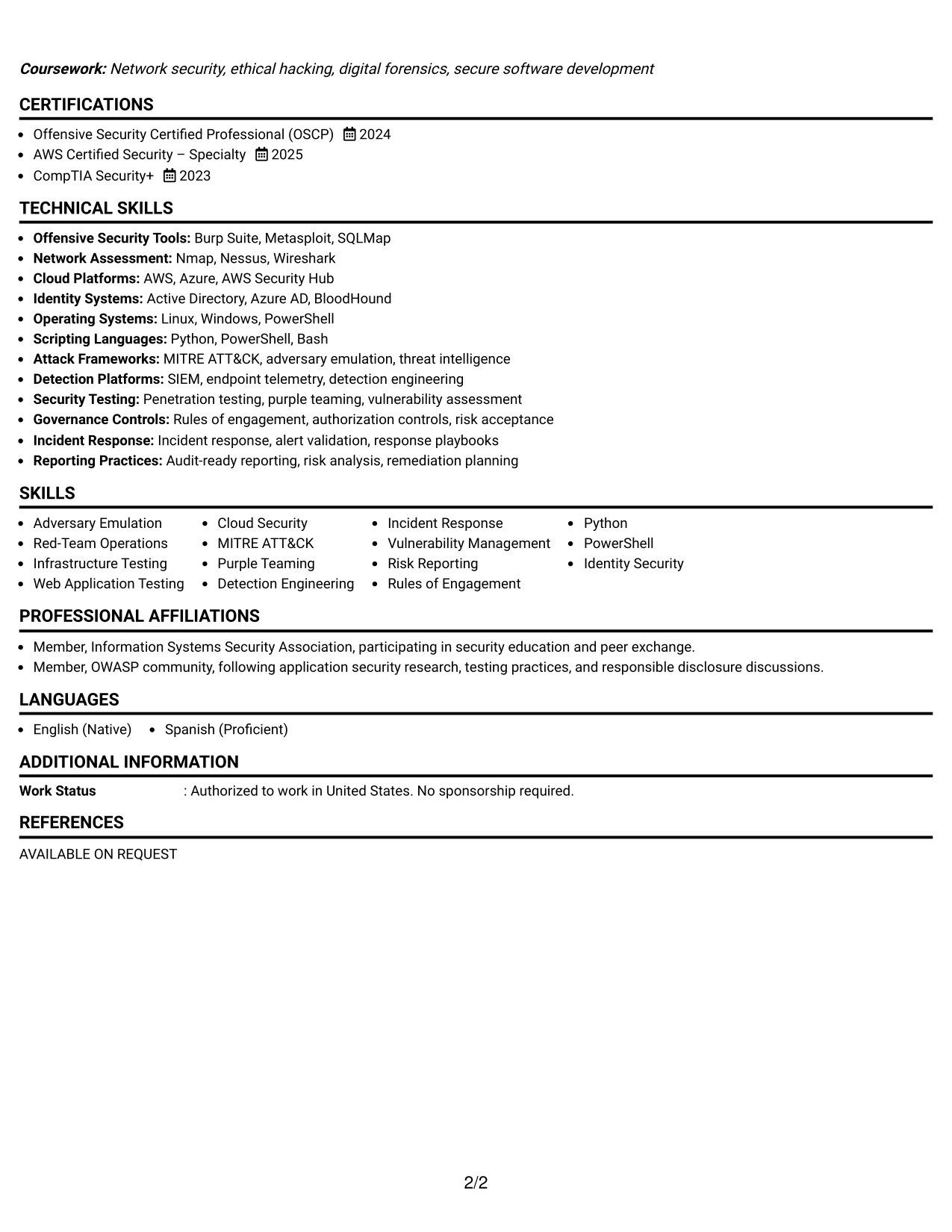 Resume Example Page 2