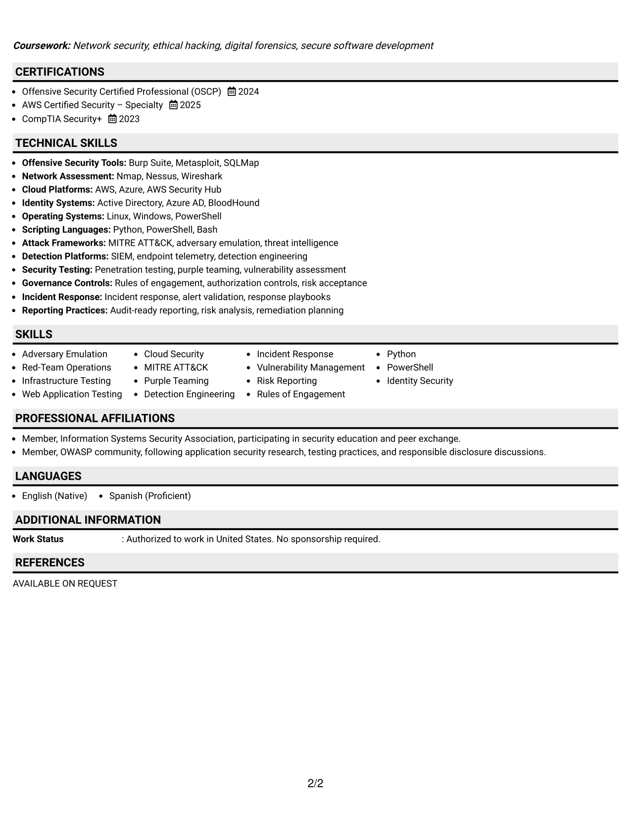 Resume Example Page 2
