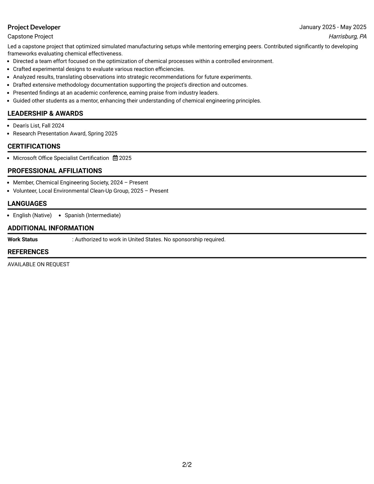 Resume Example Page 2