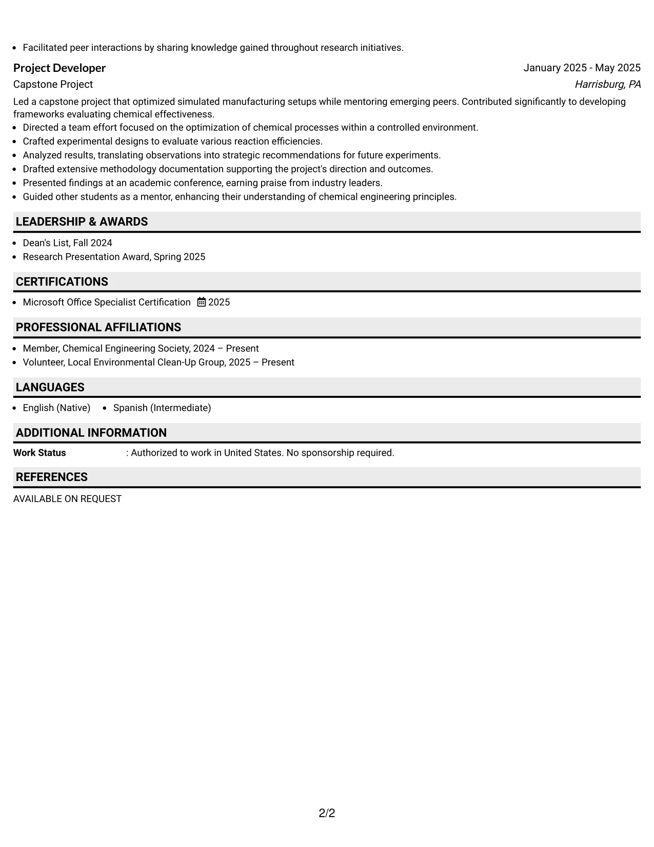 Resume Example Page 2