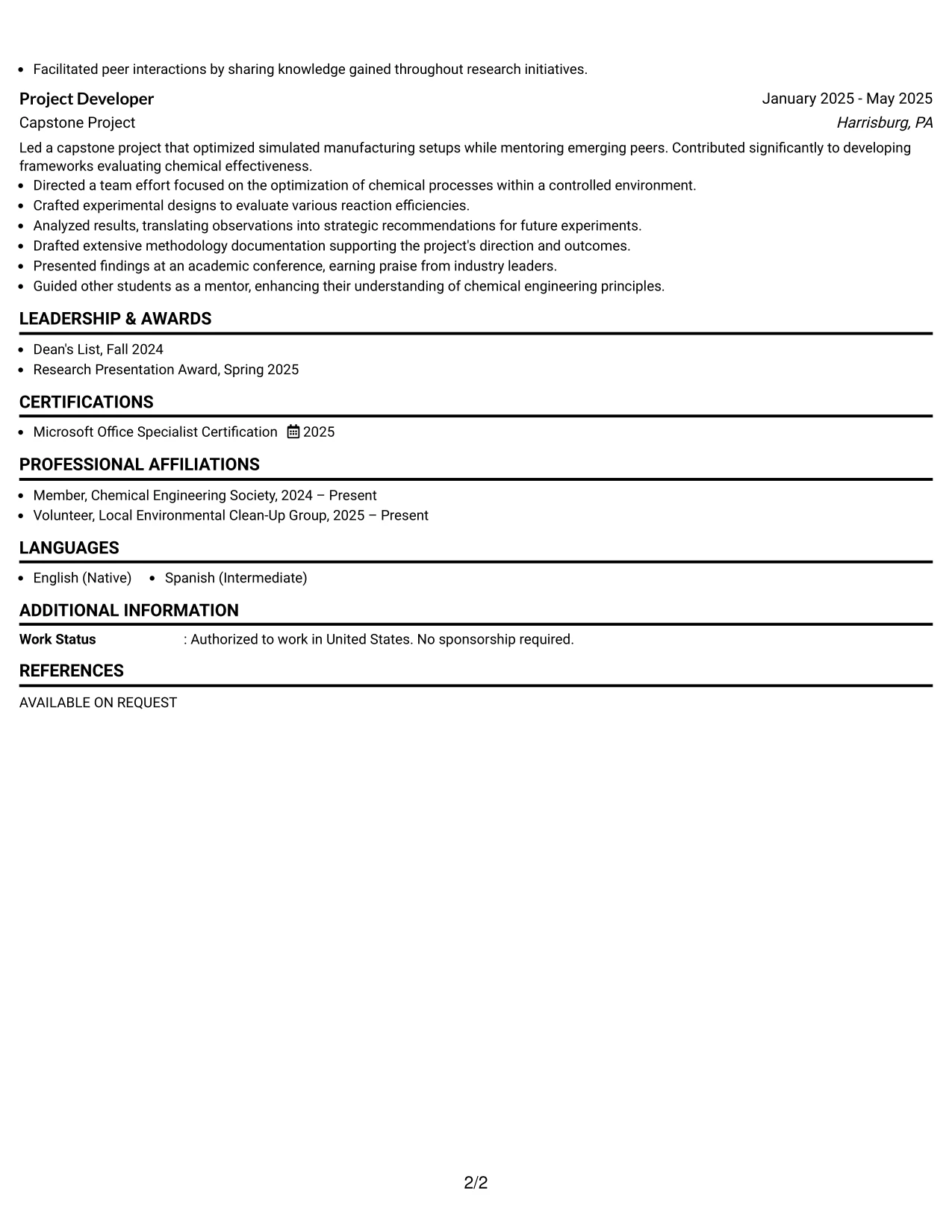 Resume Example Page 2