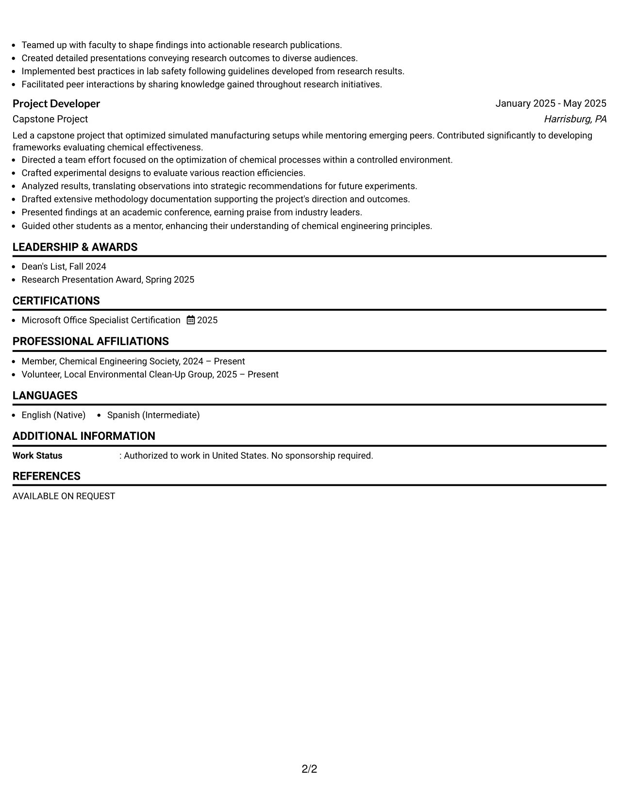 Resume Example Page 2