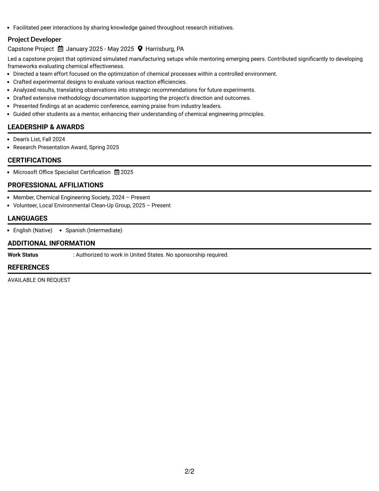 Resume Example Page 2
