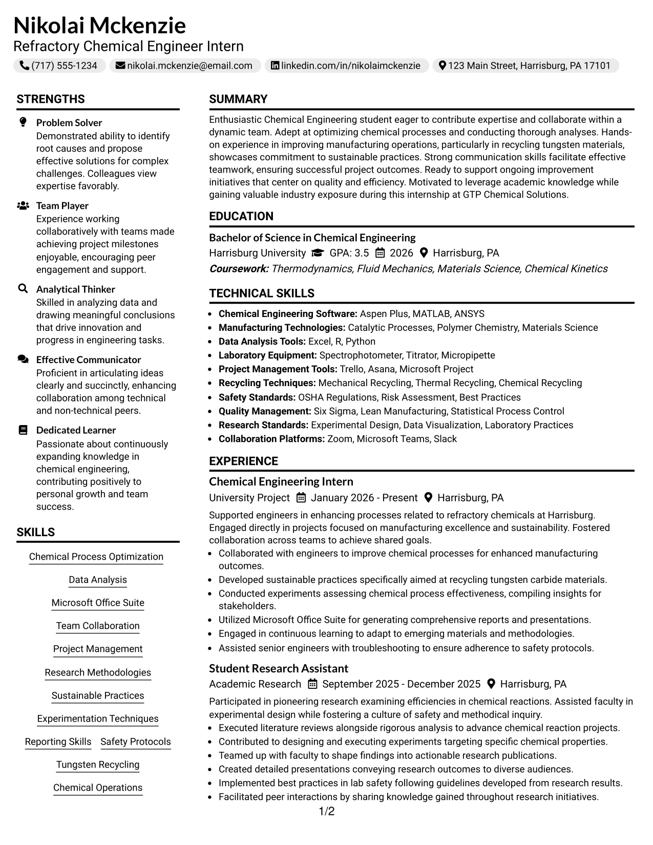 Resume Example Page 1