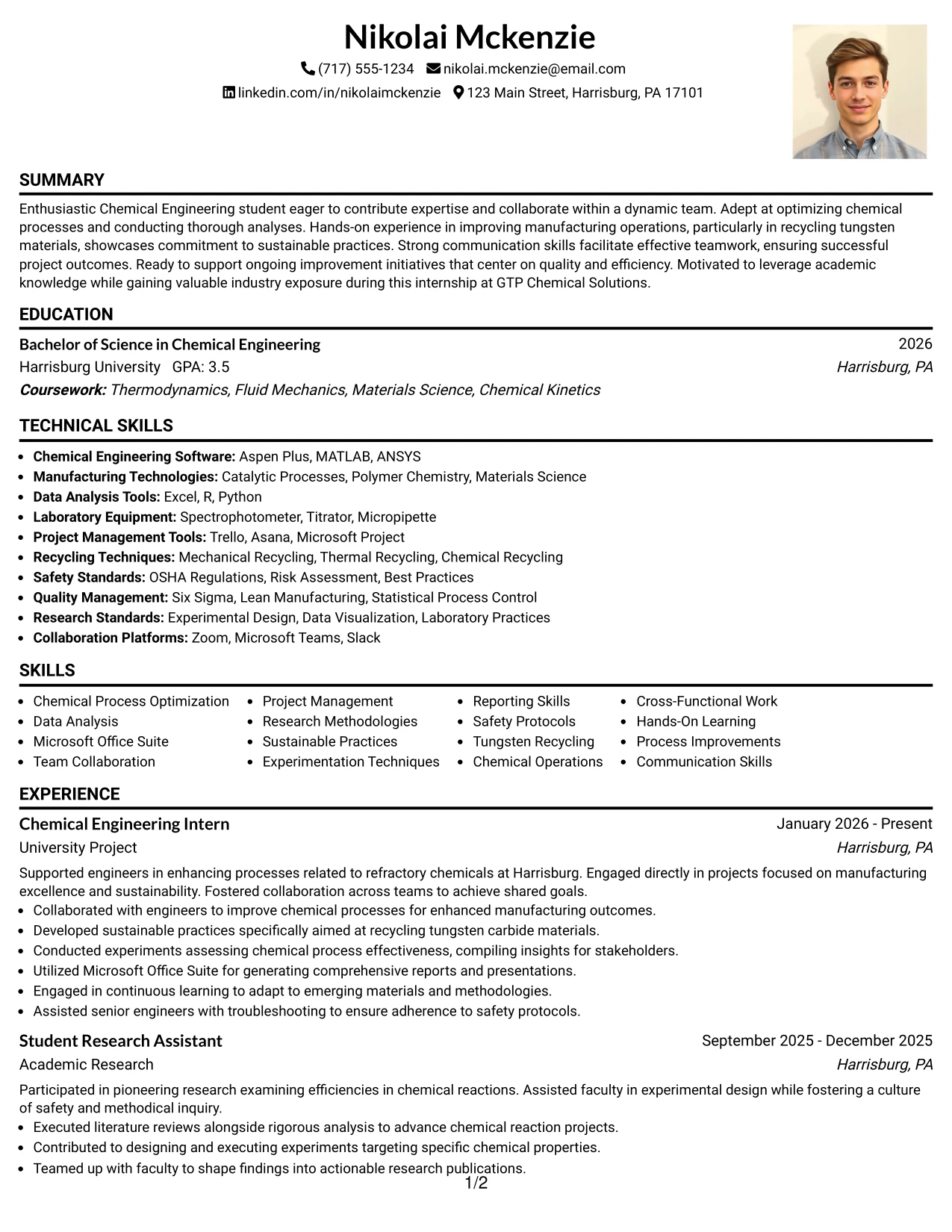Resume Example Page 1