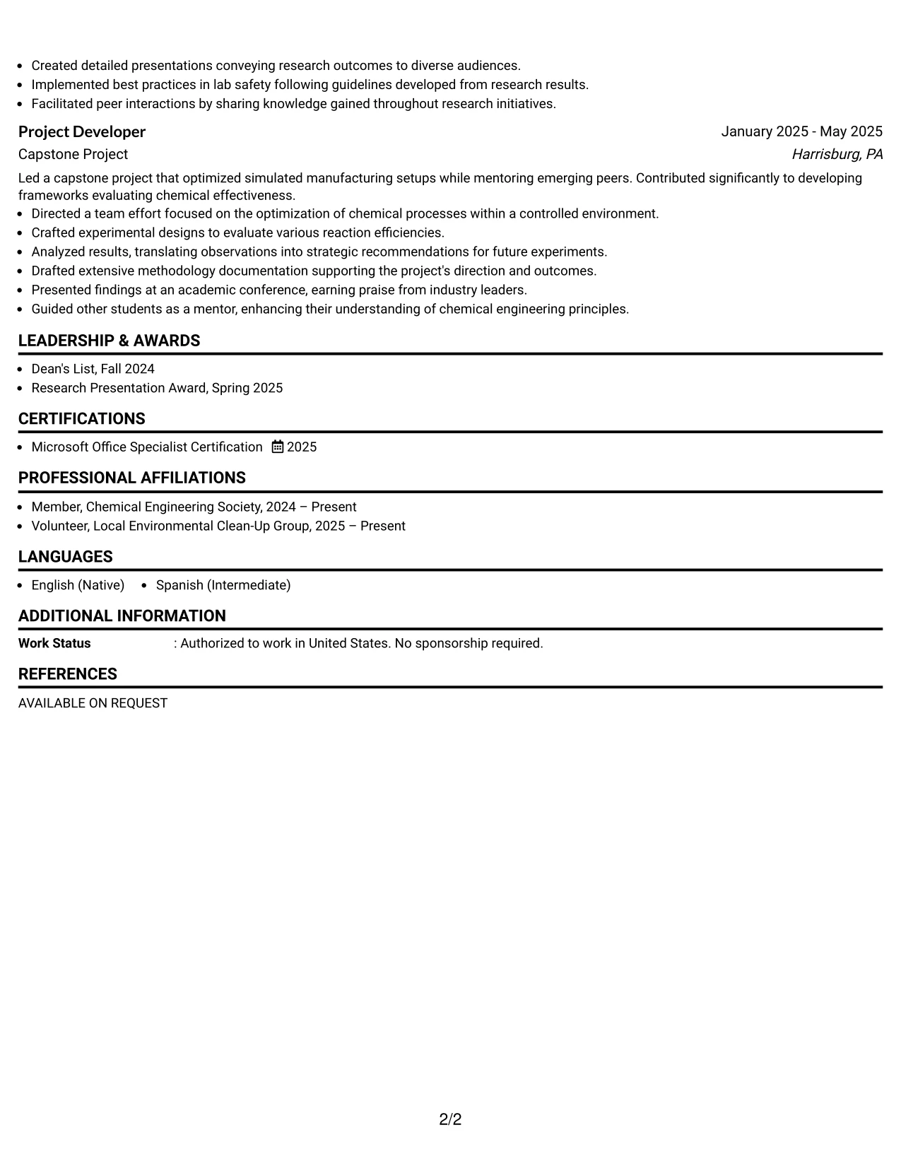 Resume Example Page 2