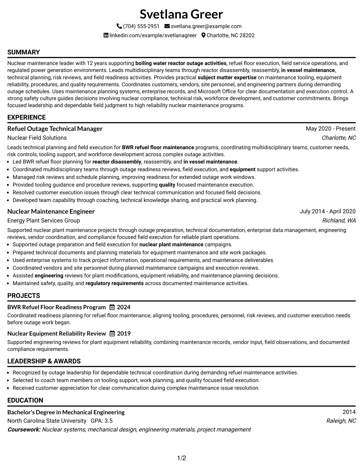 Resume Example Page 1