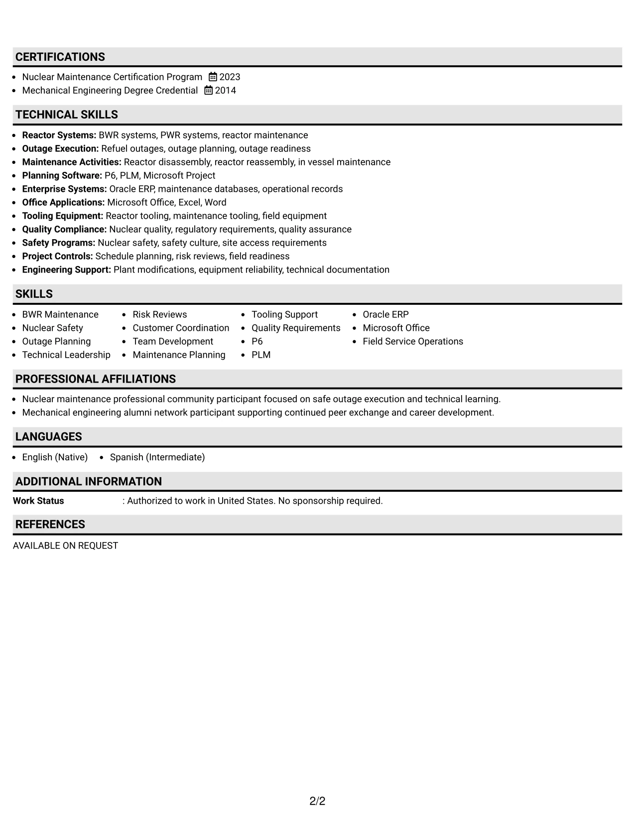 Resume Example Page 2