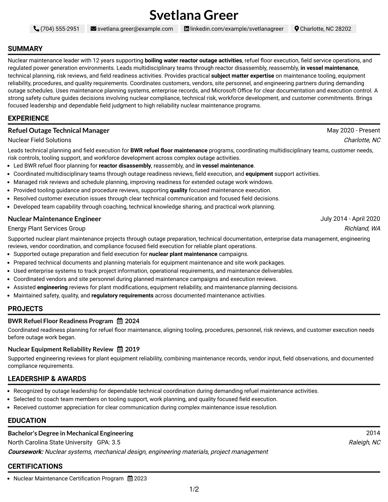 Resume Example Page 1